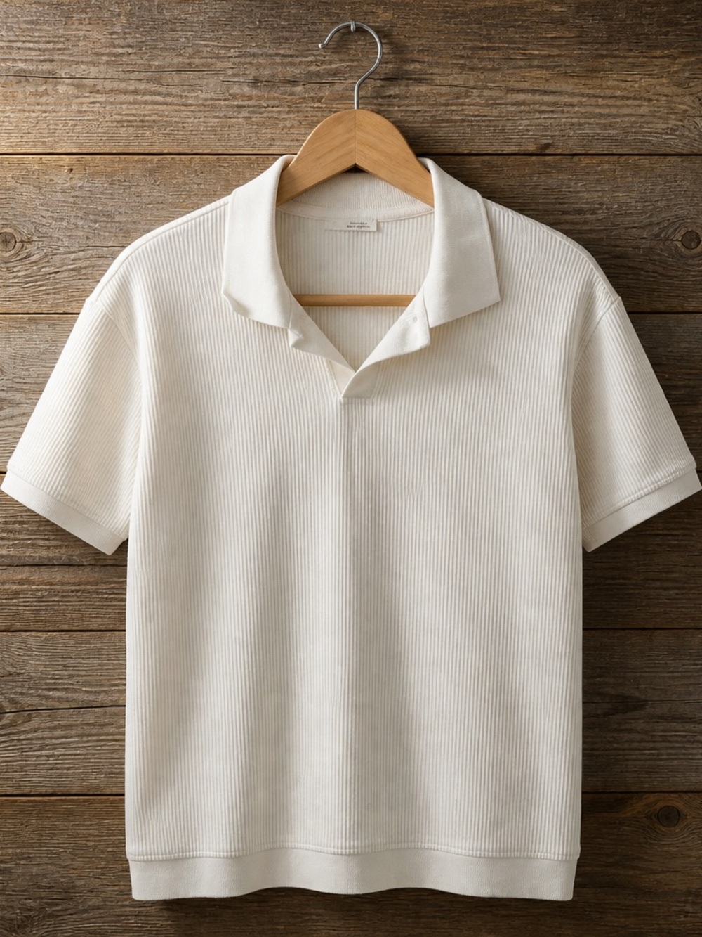 Men’s Zara Ribbed Short-Sleeve Polo in Cream